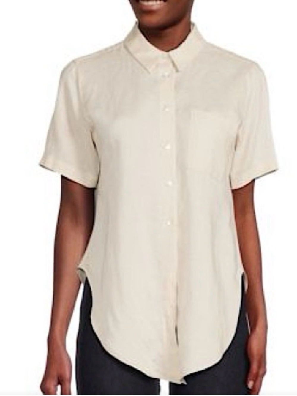 Short-Sleeve Button Front Shirt in Cream